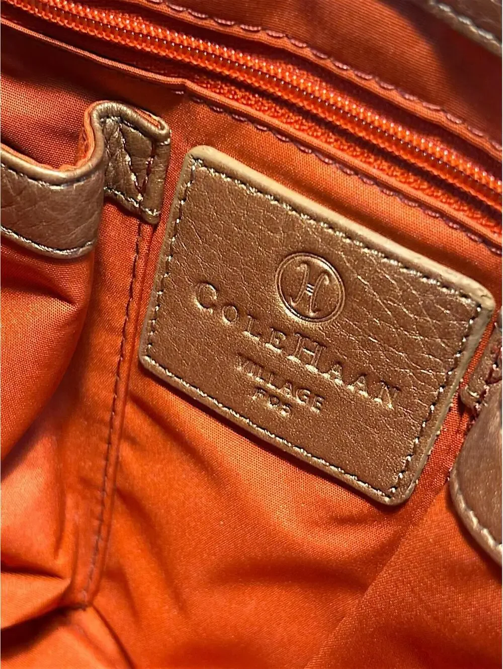Cole Haan Metallic Bronze Leather Handbag with Gold Tone Hardware